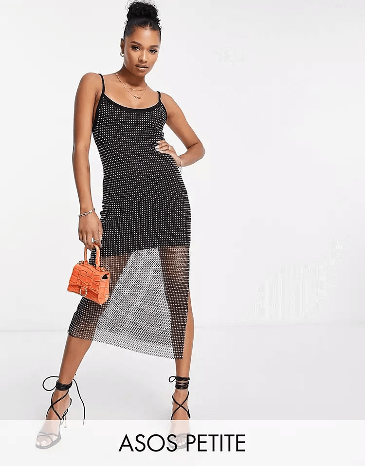 Сетчатое платье-миди со стразами Asos Design Petite, черный 116103430 | Black фото 1